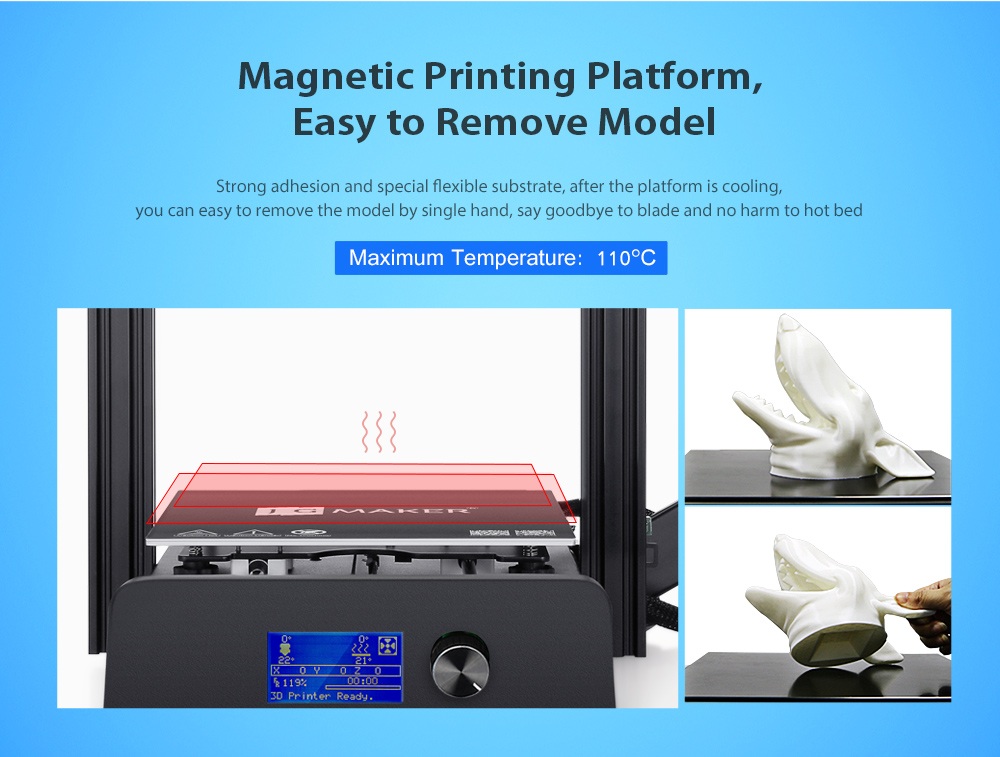 JGAURORA JGMAKER Magic DIY FDM 3D Printer High Precision Metal Frame Kit - Black US Plug (3-pin)