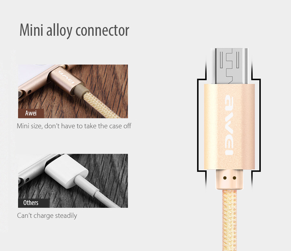 Awei CL - 10 Micro USB Mini Nylon Braided Charge Data Transfer Cable 0.3m