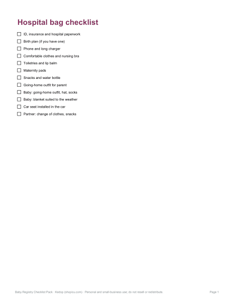 Preview of the first page of Hospital bag (PDF/DOCX)